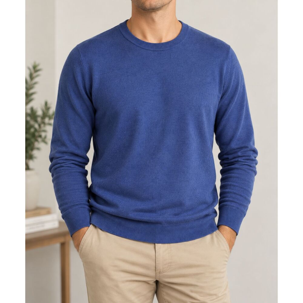 J.Crew Blue Cotton Cashmere Crewneck Sweater Large Lightweight Preppy 160